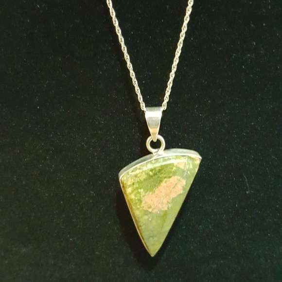 Unakite & Sterling Silver Pendant Necklace w/16" Sterling Rope Chain NWOT - Picture 1 of 6